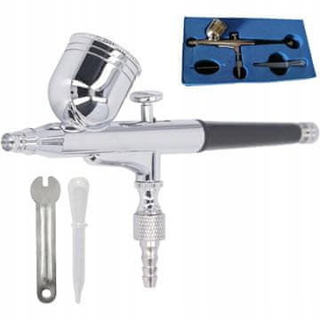 Slikarski airbrush v ohišju s kovinskim rezervoarjem, šoba 0,3 mm
