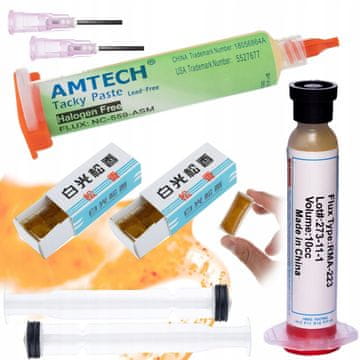 Rosfix Flux spajkanje RMA-223 z batom in iglo + Flux spajkanje rumeno v škatli 60ml ZJ-18 + talilo NC-559-ASM 10cc