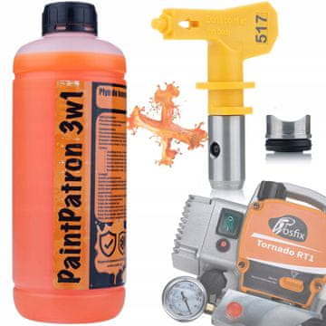 Rosfix Tekočina za vzdrževanje in čiščenje za lakirno enoto Rosfix PaintPatron 3v1 1L + šoba za barvanje Rosfix Ultra Spray model 517