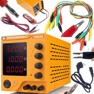 Rosfix Laboratorijski napajalnik Rosfix AmpRush RARES-3210 32V 10A + Set merilnih kablov zaključenih s krokodil sponkami 10 kos. 50 cm