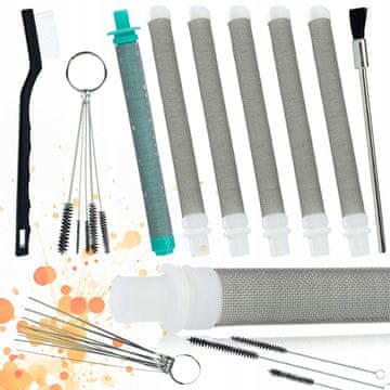 Komplet 5 x beli prstni filter 60 mesh + prstni filter 30 mesh + čistilni komplet za razpršilec barve 17v1
