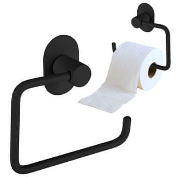 Držalo za toaletni papir za WC, stensko, samolepilno, na vijak, črno