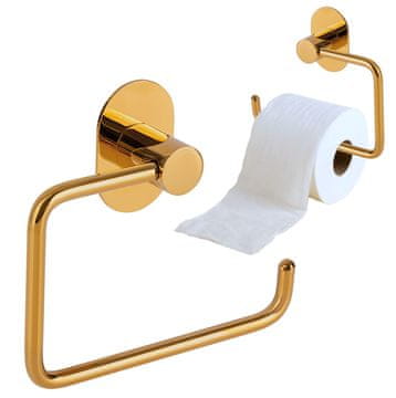 Držalo za toaletni papir za WC, stensko, samolepilno, na vijak, zlato