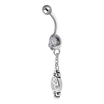 Piercing za popek z belimi cirkoni - srebrn - KP-055 1,6/8