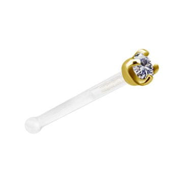 Nosni čep iz 18K zlata BioPlast z belim cirkonom - GD18K-025 0,8/6,5/1,5