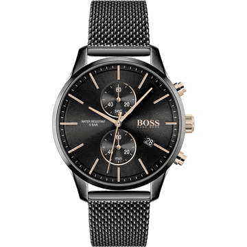 BOSS Ura 1513811. Kvarčni mehanizem, črne barve. Moška.