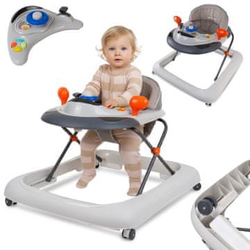 shumee Interaktivna otroška hojica za učenje hoje, ročaj nastavljiv po višini, zamaški, siva Sun Baby