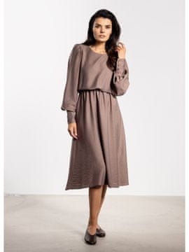 Awama Elegantna midi obleka iz taupe rajona za jesen in zimo, velikost S