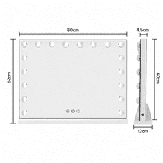 shumee Hollywood LED ogledalo za ličenje, kovinsko, 80x62 cm, LED, 3 barve, USB, črno