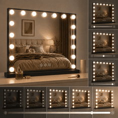 shumee Hollywood LED ogledalo za ličenje, kovinsko, 80x62 cm, LED, 3 barve, USB, črno