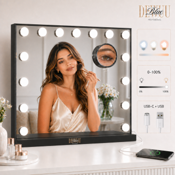 shumee Hollywoodsko kozmetično ličilno ogledalo 58x48 LED črne barve