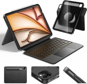 shumee Ovitek s 360° tipkovnico za iPad Air 11 M3 M2 in Pro 11 HOU QWERTZ z osvetlitvijo ozadja
