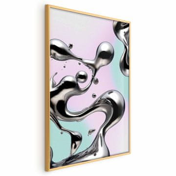 Artgeist Plakat - Metallic Fluidities - abstraktne srebrne oblike na mint-vijolični podlagi