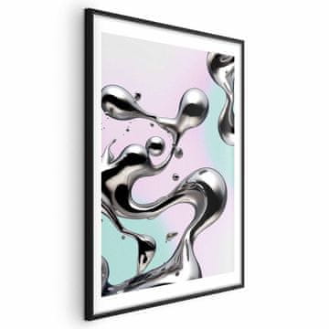 Artgeist Plakat - Kovinske fluidnosti - abstraktne srebrne oblike na mint vijolični podlagi