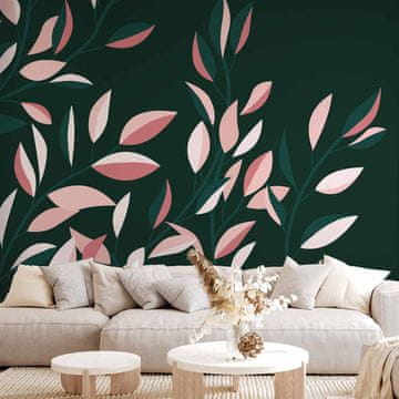 Artgeist Foto tapeta - Cvetoča trta - minimalistični plezalni listi na zelenem ozadju
