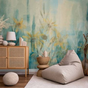 Artgeist Foto tapeta - Dotik poletja - rastlinski motiv s travnikom cvetja v modrih tonih