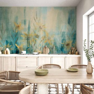 Artgeist Foto tapeta - Dotik poletja - rastlinski motiv s travnikom cvetja v modrih tonih
