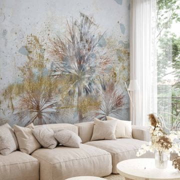 Artgeist Foto tapeta - Sive palme - rastlinski motiv v abstraktni kompoziciji z vzorci