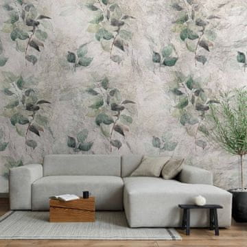 Artgeist Foto tapeta - Kip narave - rastlinski motiv z zelenimi listi in sivimi vzorci