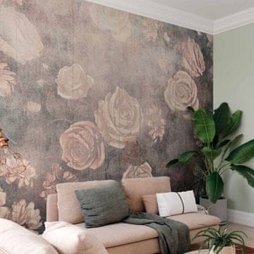 Artgeist Foto tapeta - Meglena narava - oranžne rože na ozadju z neenakomerno teksturo