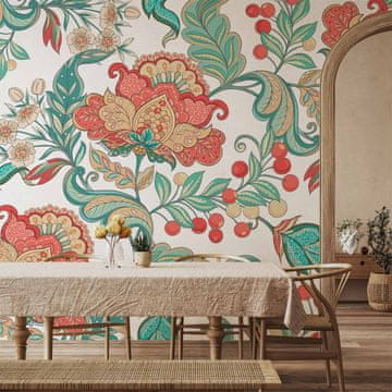 Artgeist Foto tapeta - Etnična vegetacija - rastlinski motiv z barvitimi cvetličnimi ornamenti