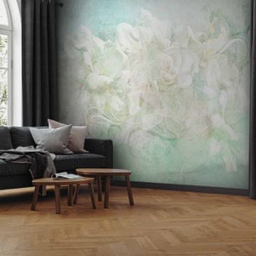 Artgeist Foto tapeta - Cvetoče med pasteli - abstrakcija z rastlinskim motivom in vzorci