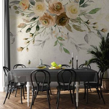 Artgeist Foto tapeta - Poletni cvet - retro rastlinski motiv s cvetjem in listi z vzorci