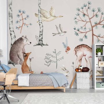 Artgeist Foto tapeta - Gozdna dežela z živalmi, poslikanimi z akvareli
