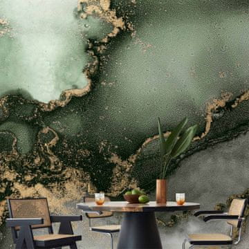 Artgeist Foto tapeta - Zelena akvarelna barva - abstrakcija, navdihnjena s strukturo marmorja