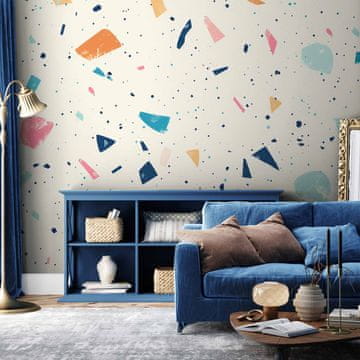 Artgeist Foto tapeta - Terrazzo z večbarvnimi velikimi elementi, vesel vzorec na svetlem ozadju / Terrazzo z večbarvnimi elementi