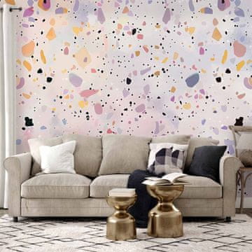 Artgeist Foto tapeta - Vzorec terrazzo s konfeti v vijolični in roza barvi / Vzorec terrazzo in konfeti v vijolični in roza barvi