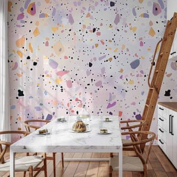 Artgeist Foto tapeta - Vzorec terrazzo s konfeti v vijolični in roza barvi / Vzorec terrazzo in konfeti v vijolični in roza barvi