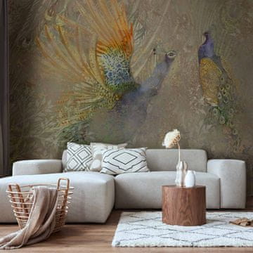 Artgeist Foto tapeta - Plesoči pavi - ptičji motiv med abstraktnim ornamentalnim vzorcem