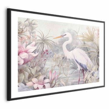 Artgeist Plakat - Čaplja, ki se brodi po ribniku - živahna barvna ilustracija
