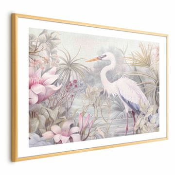 Artgeist Plakat - Čaplja, ki se brodi po ribniku - živahna ilustracija