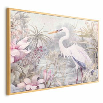 Artgeist Plakat - Čaplja, ki se brodi po ribniku - živahna barvna ilustracija