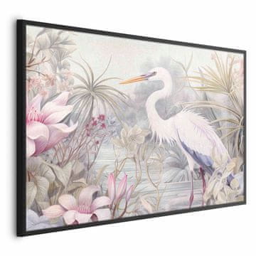 Artgeist Plakat - Čaplja, ki se brodi po ribniku - živahna barvna ilustracija