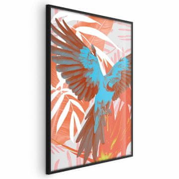Artgeist Plakat - Eksotična krila - Papiga med abstraktnimi vzorci listov