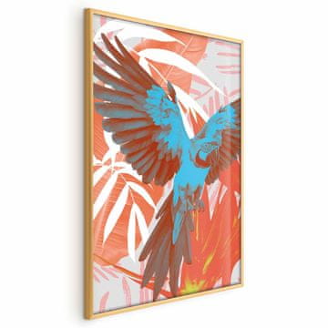Artgeist Plakat - Eksotična krila - Papiga med abstraktnimi vzorci listov