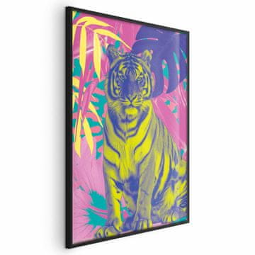 Artgeist Poster - Barviti tiger - Intenzivne barve tigra, obdanega s tropskimi rastlinami