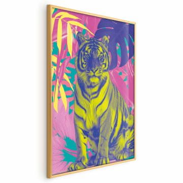 Artgeist Poster - Barviti tiger - Intenzivne barve tigra, obdanega s tropskimi rastlinami