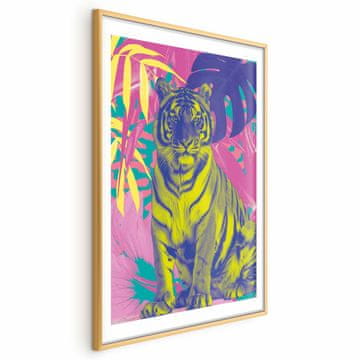Artgeist Poster - Barviti tiger - Intenzivne barve tigra, obdanega s tropskimi rastlinami