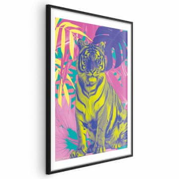 Artgeist Poster - Barviti tiger - Intenzivne barve tigra, obdanega s tropskimi rastlinami