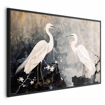 Artgeist Plakat - Čaplje in češnjev cvet - ilustracija ptic v orientalskem slogu
