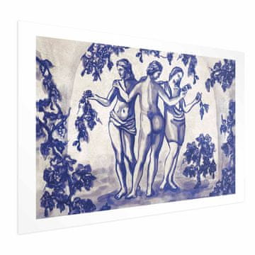 Artgeist Plakat - Starodavni vinograd - Tri ženske v portalu, pobarvano z modrim črnilom