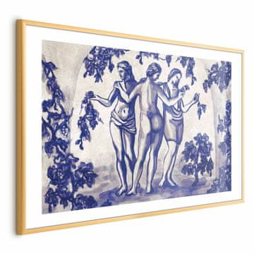Artgeist Plakat - Starodavni vinograd - Tri ženske v portalu, pobarvano z modrim črnilom