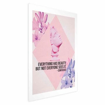 Artgeist Plakat - Konfucij o lepoti - roza doprsni kip s cvetjem in citatom