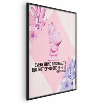 Artgeist Plakat - Konfucij o lepoti - roza doprsni kip s cvetjem in citatom