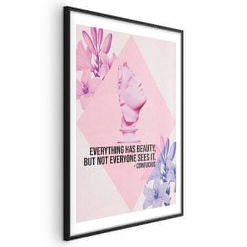 Artgeist Plakat - Konfucij o lepoti - roza doprsni kip s cvetjem in citatom