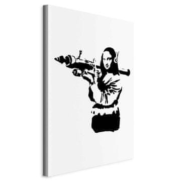 Artgeist Slika - Banksy Mona Lisa z raketnim metalcem (1 kos) vertikalna